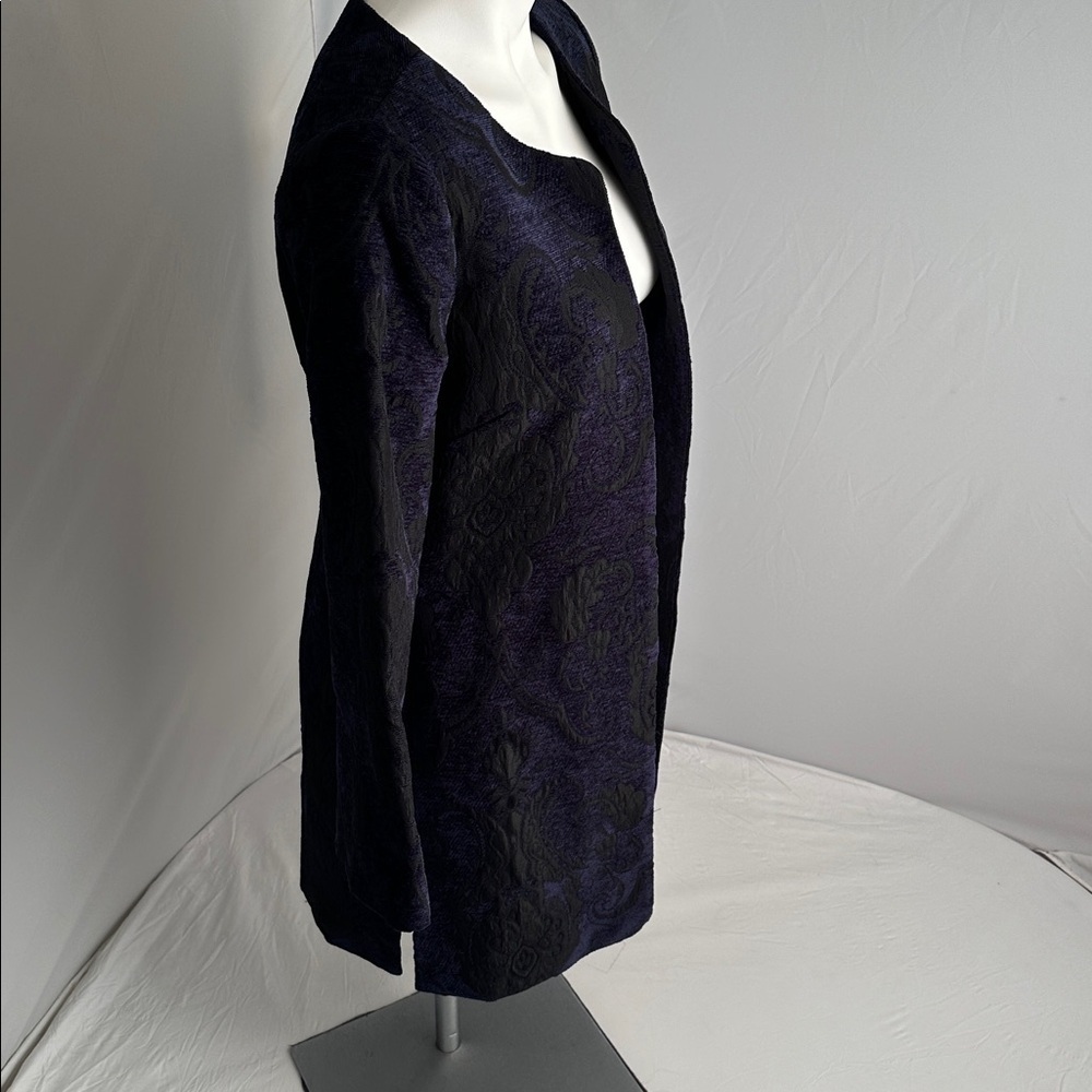 Lucky Brand black and blue brocade open blazer - Picture 3 of 13